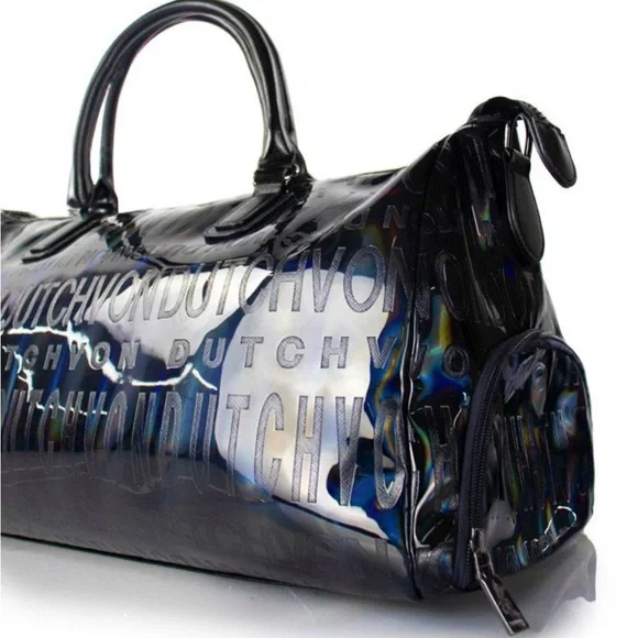NWOT VON DUTCH Holographic Weekender Bag Onyx Black - Picture 2 of 10